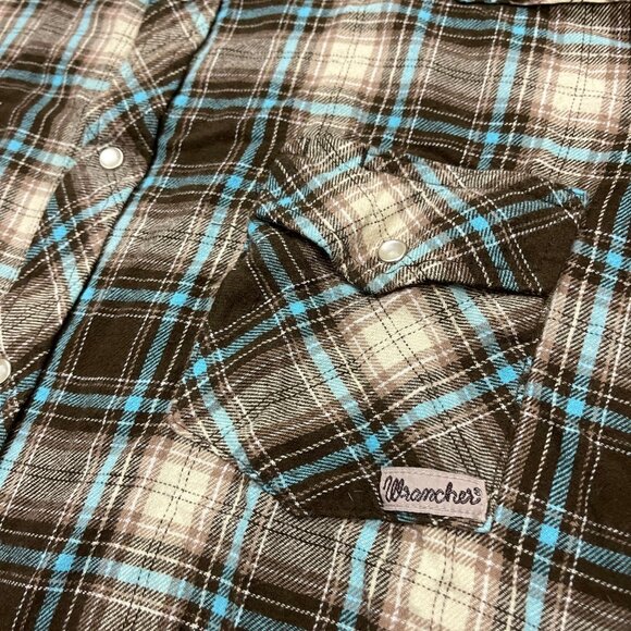 Wrangler Wrancher Shirt Mens 2X Western Pearl Snap Cowboy Plaid Long Sleeve - Picture 2 of 8